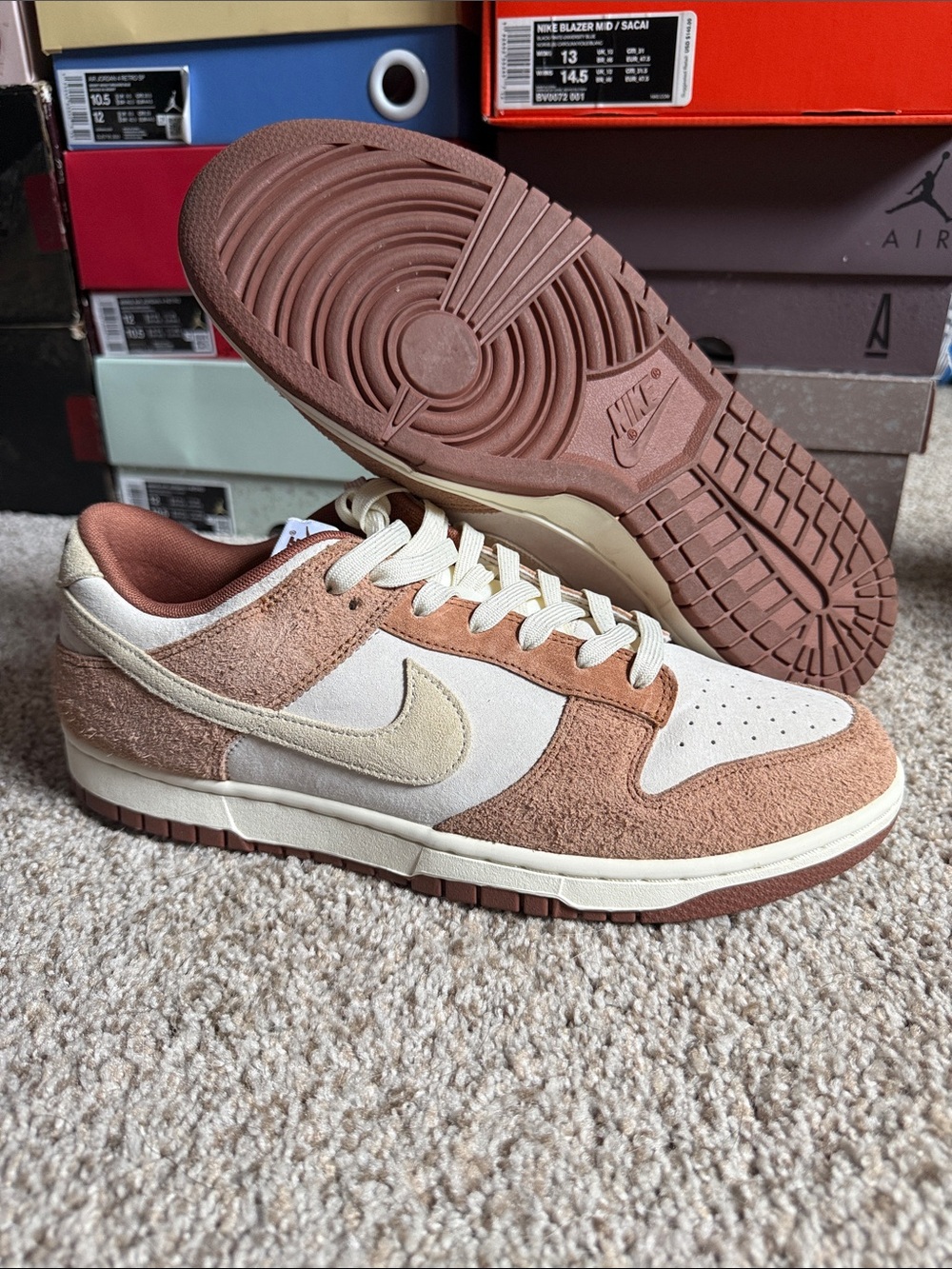 Size 11.5 - Nike Dunk Low Men’s Sneakers in Beige and Brown Suede